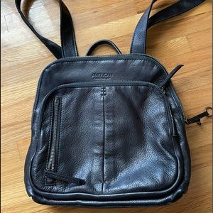 This is a genuine black leather American leather co backpack